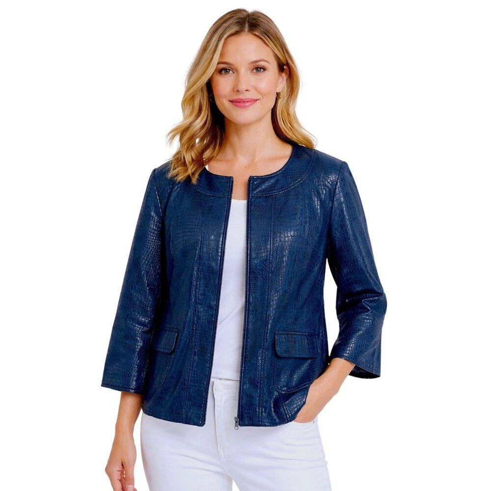 Susan Graver Embossed Faux Leather Croc Print Jacket Size Large NWOT